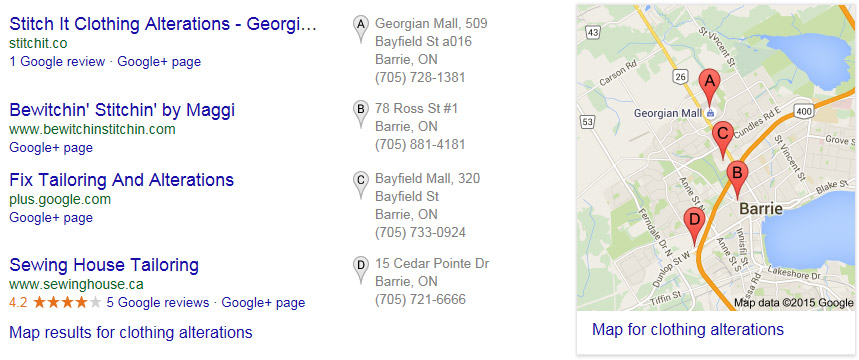 Example of local search results
